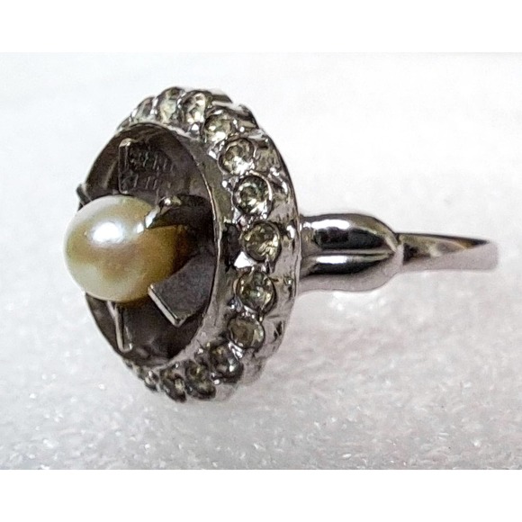Vintage Theda Sterling Art Deco Pearl Ring Sz 6.5 Adj - Picture 3 of 7